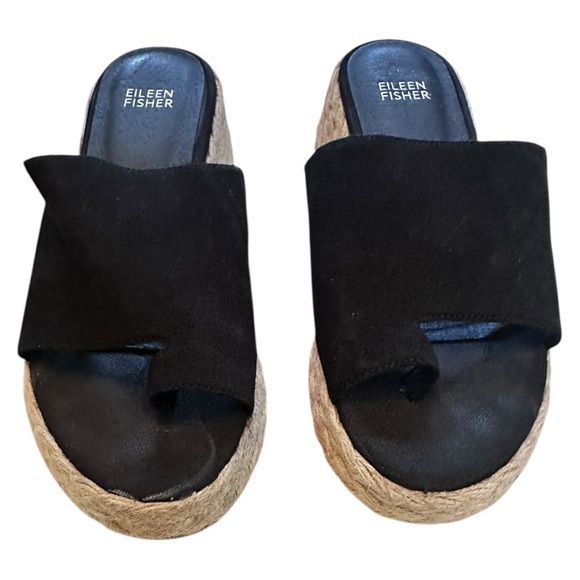 Eileen Fisher Womens Leather Toe Ring Slide On Wedge Sandals Black Size 7 - Picture 8 of 8